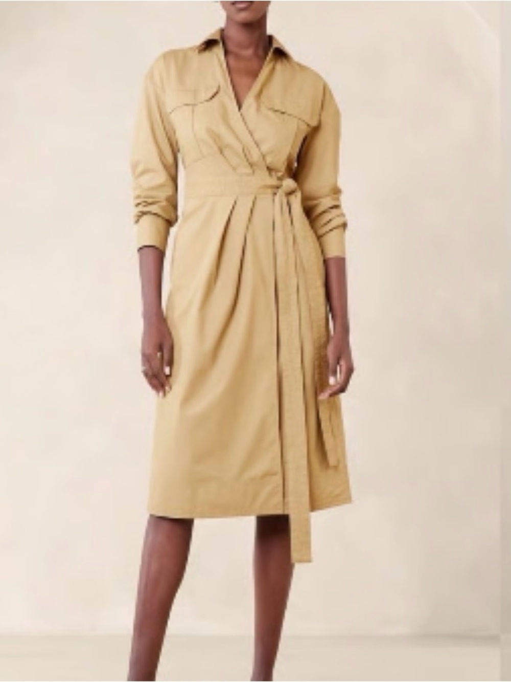 NWT Banana Republic Size L British Khaki Safari Wrap Shirt Dress Poplin Cotton
